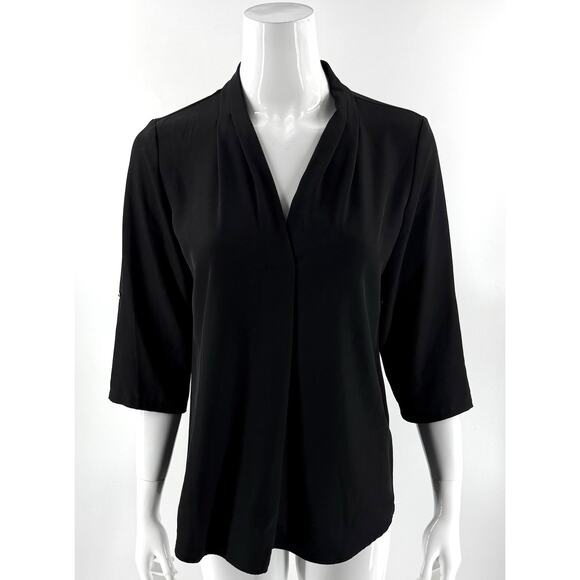 Calvin Klein Top Size Small Black V Neck Surplice Roll Tab Sleeve Stretch Womens - Picture 6 of 6